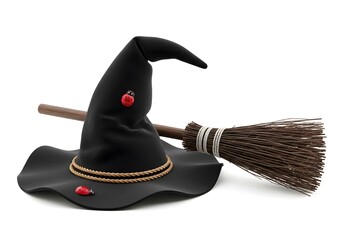 Witch Hat and Broom with Pumpkin