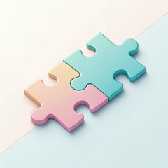 Fototapeta premium Three pastel puzzle pieces connecting on a soft gradient background