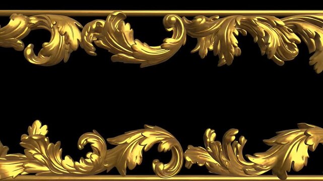 Ornate Golden Floral Borders Against a Black Background Frame