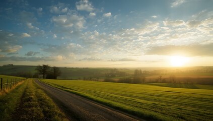 Obraz premium Serene Countryside Farm Landscape with Rolling Hills 