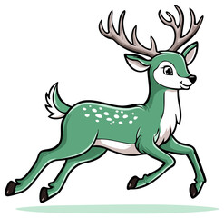 Obraz premium Cartoon Style Green Deer Running with White Spots and Antlers, Animal Vector Illustration for Design Elements