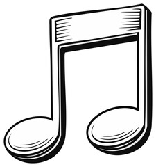 Monochrome illustration of a beamed music note in a vintage style