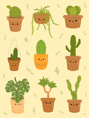 sticker set of cactus