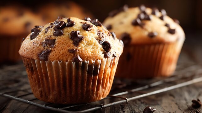 Freshly baked chocolate chip muffins