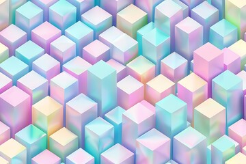 Iridescent Cubes Abstract Background: A vibrant display of pastel geometric shapes creating a modern 3D design.