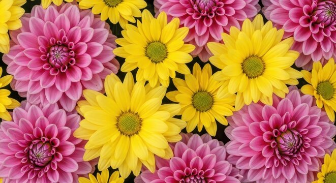 Vibrant Bouquet of Pink and Yellow Chrysanthemums in Full Bloom - Powered by Adobe