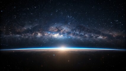 Obraz premium Earth Horizon Sunrise From Space With Milky Way Galaxy Above image photo
