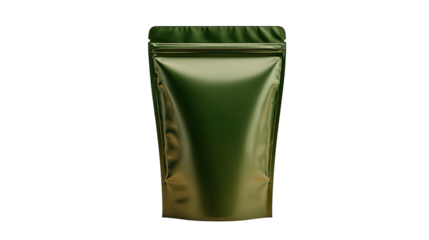 Olive-green, glossy, foil pouch, sealed