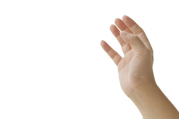 Naklejka premium A single hand reaching out with slightly curved fingers on a white background.