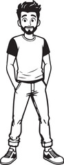 Handsome Man Black and White Illustration Vector Image Male Portrait Fashion Sketch Line Art Design