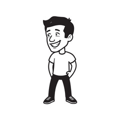 Handsome Man Black and White Illustration Vector Image Male Portrait Fashion Sketch Line Art Design