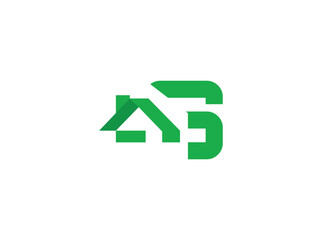 Modern real estate logo design featuring abstract house and roof shapes combined with bold letterforms. Created with clean geometric lines and a green color scheme, the design represents growth, s