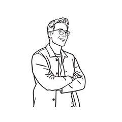 Handsome Man Black and White Illustration Vector Image Male Portrait Fashion Sketch Line Art Design