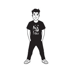 Handsome Man Black and White Illustration Vector Image Male Portrait Fashion Sketch Line Art Design