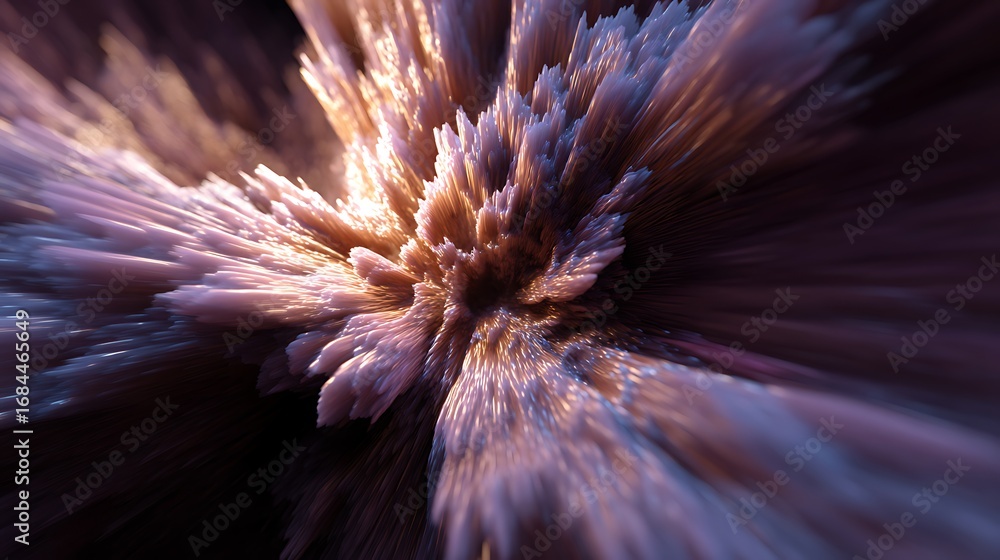 Poster abstract 3d render of an explosion of organic shapes, creating a sense of movement and energy, with 