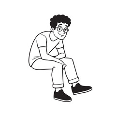 Handsome Man Black and White Illustration Vector Image Male Portrait Fashion Sketch Line Art Design