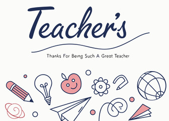 Vector art of teachers day greeting with various schoolrelated icons and a handwritten message on a