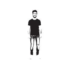 Handsome Man Black and White Illustration Vector Image Male Portrait Fashion Sketch Line Art Design
