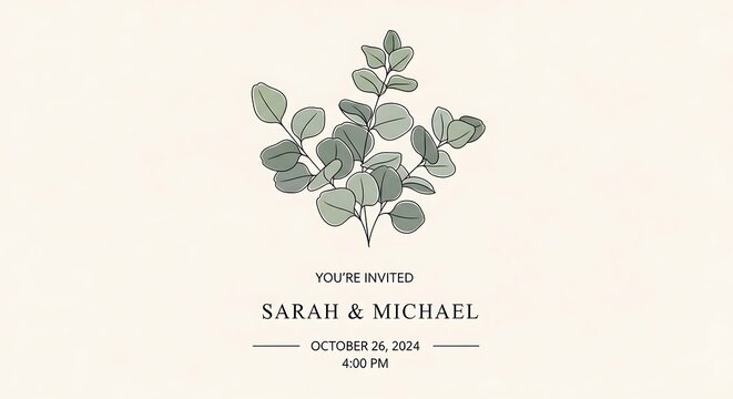 Elegant Eucalyptus Wedding Invitation for Sarah and Michael, October Date.