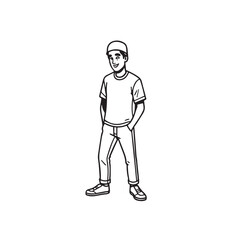Handsome Man Black and White Illustration Vector Image Male Portrait Fashion Sketch Line Art Design