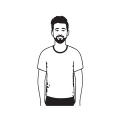 Handsome Man Black and White Illustration Vector Image Male Portrait Fashion Sketch Line Art Design