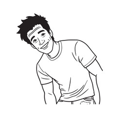 Handsome Man Black and White Illustration Vector Image Male Portrait Fashion Sketch Line Art Design