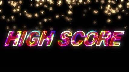 Animation of high score text in glowing letters over stars and spots of light - Powered by Adobe