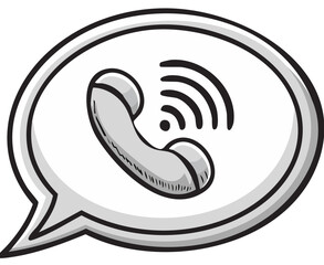 Hand drawn telephone receiver icon in speech bubble with sound waves for communication concept