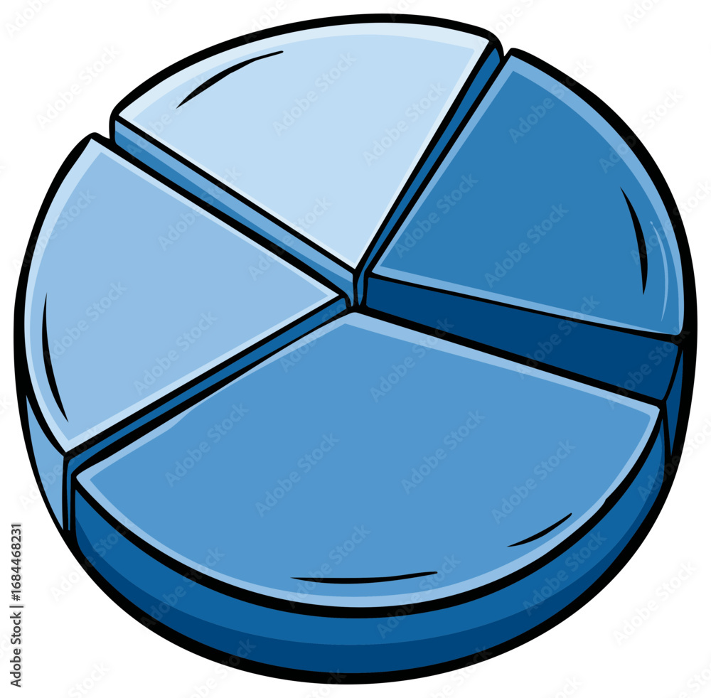 Poster blue pie chart graphic shows statistical breakdown of data and information