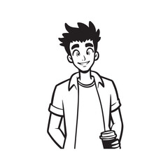 Handsome Man Black and White Illustration Vector Image Male Portrait Fashion Sketch Line Art Design