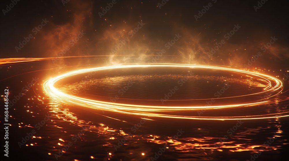 Poster abstract glowing ring of fire on a dark background, creating a magical and futuristic effect with a 