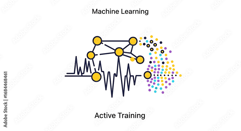 Poster illustration of machine learning concept with network graph and data points on white background ai g