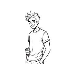 Handsome Man Black and White Illustration Vector Image Male Portrait Fashion Sketch Line Art Design