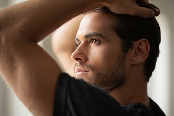 Handsome man portrait grooming hair care routine male beauty tips and style guide for men