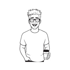 Handsome Man Black and White Illustration Vector Image Male Portrait Fashion Sketch Line Art Design