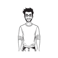 Handsome Man Black and White Illustration Vector Image Male Portrait Fashion Sketch Line Art Design
