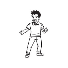 Handsome Man Black and White Illustration Vector Image Male Portrait Fashion Sketch Line Art Design