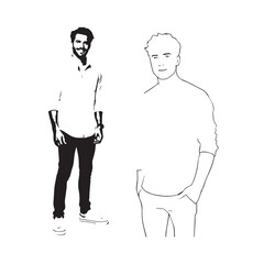 Handsome Man Black and White Illustration Vector Image Male Portrait Fashion Sketch Line Art Design