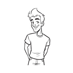 Handsome Man Black and White Illustration Vector Image Male Portrait Fashion Sketch Line Art Design