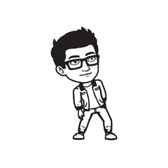 Handsome Man Black and White Illustration Vector Image Male Portrait Fashion Sketch Line Art Design