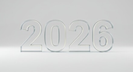 Elegant 3D Render of 2026 Year in Metallic Outline, Minimalist Design.