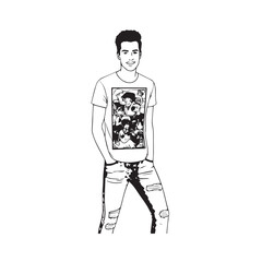 Handsome Man Black and White Illustration Vector Image Male Portrait Fashion Sketch Line Art Design