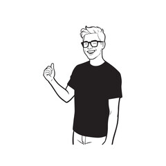 Handsome Man Black and White Illustration Vector Image Male Portrait Fashion Sketch Line Art Design