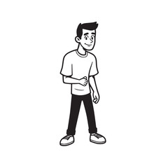 Handsome Man Black and White Illustration Vector Image Male Portrait Fashion Sketch Line Art Design