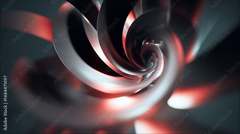 Poster abstract dark red and silver spiral with a blurred background, creating a sense of depth and mystery