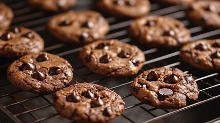 Freshly chocolate cookies directly from the oven