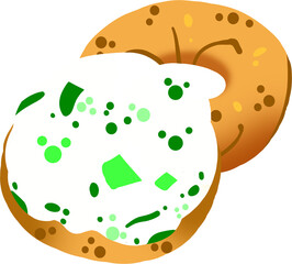 대파크림치즈 베이글 샌드위치 일러스트