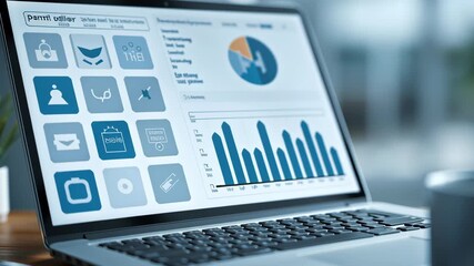 Education dashboard laptop analytics graph chart online portal for modern workspace data interface business analytics laptop dashboard chart report - Powered by Adobe