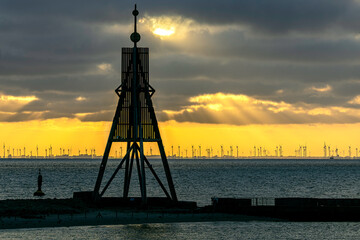 Germany. Cuxhaven. Kugelbake, historical large wooden structure that is a day beacon located at the mouth of the Elbe River