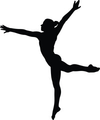 Silhouette of a graceful dancer in motion black white